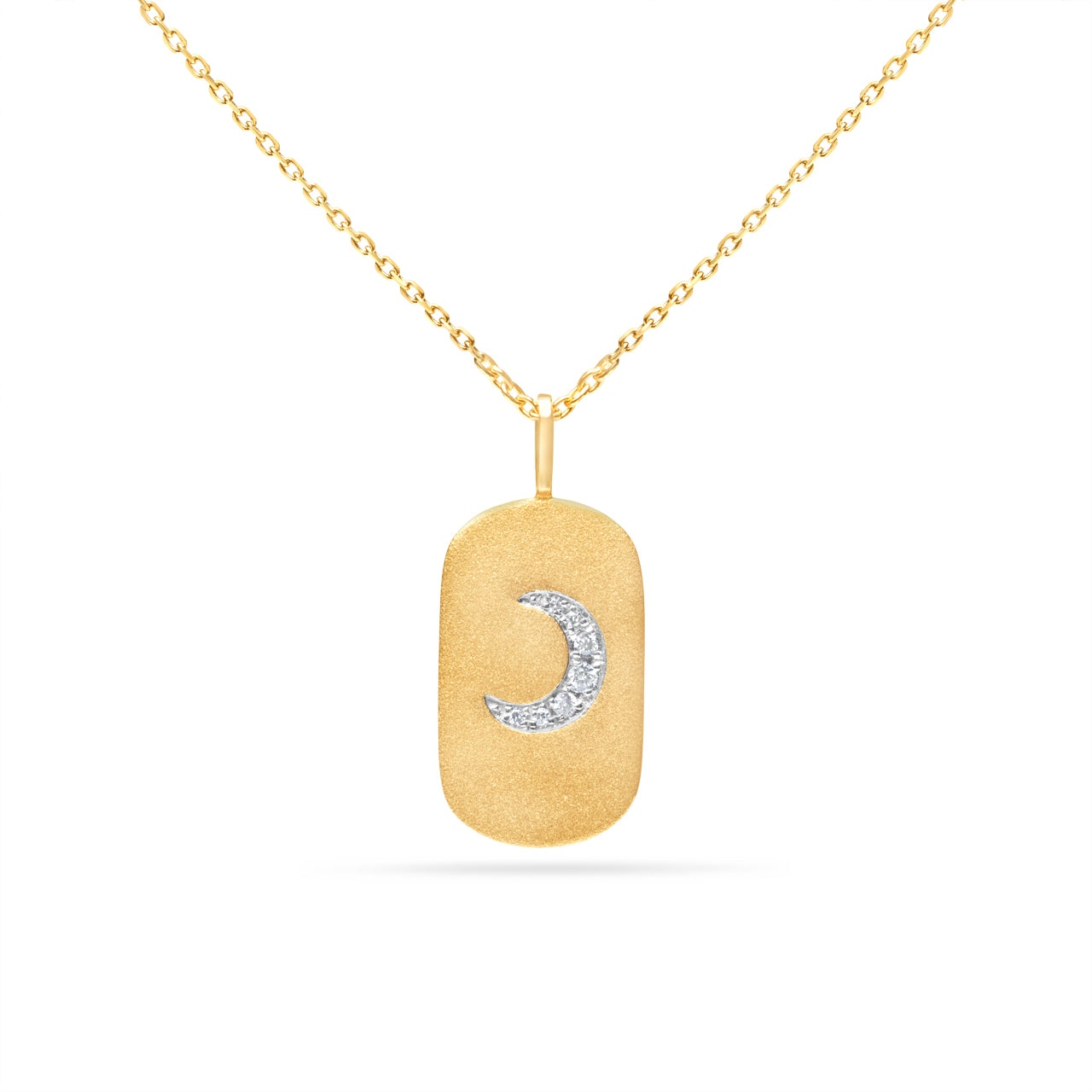 Diamond Crescent Moon Dog Tag Necklace