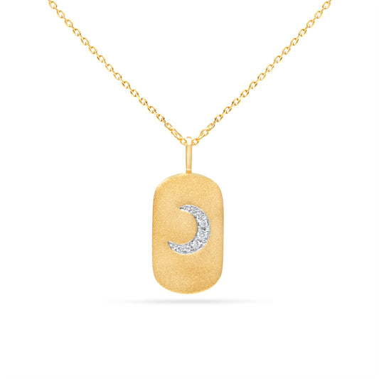 Diamond Crescent Moon Dog Tag Necklace
