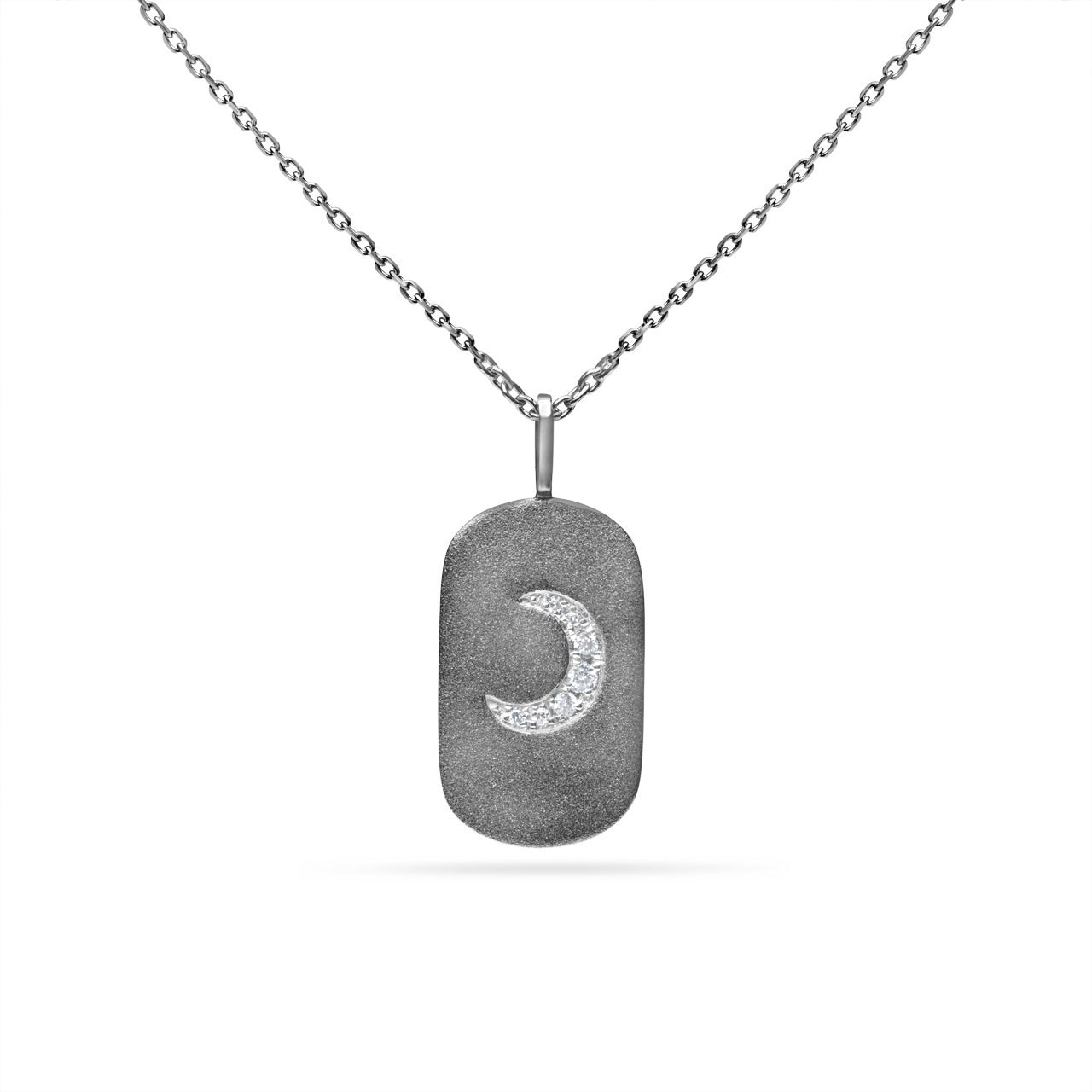 Diamond Crescent Moon Dog Tag Necklace