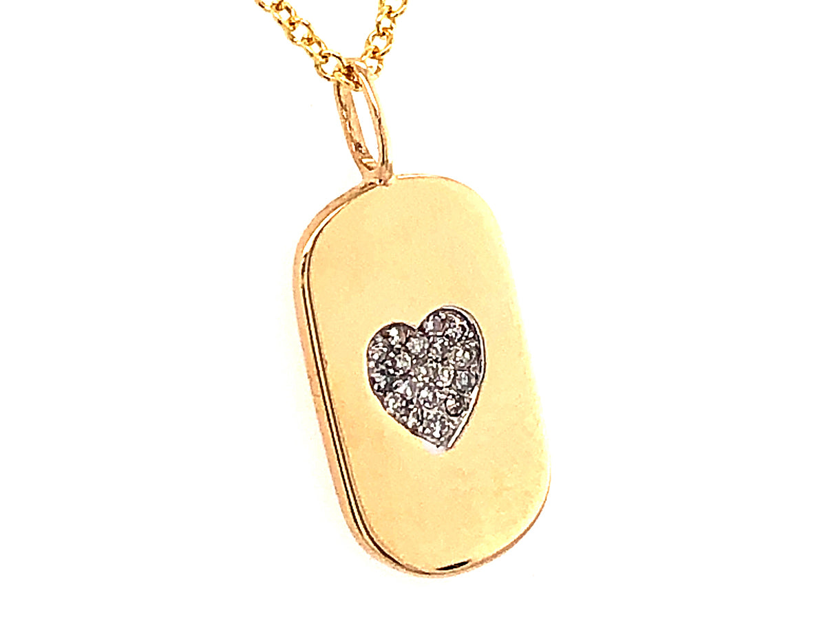 DIAMOND HEART DOG TAG PENDANT, 14KY (N)