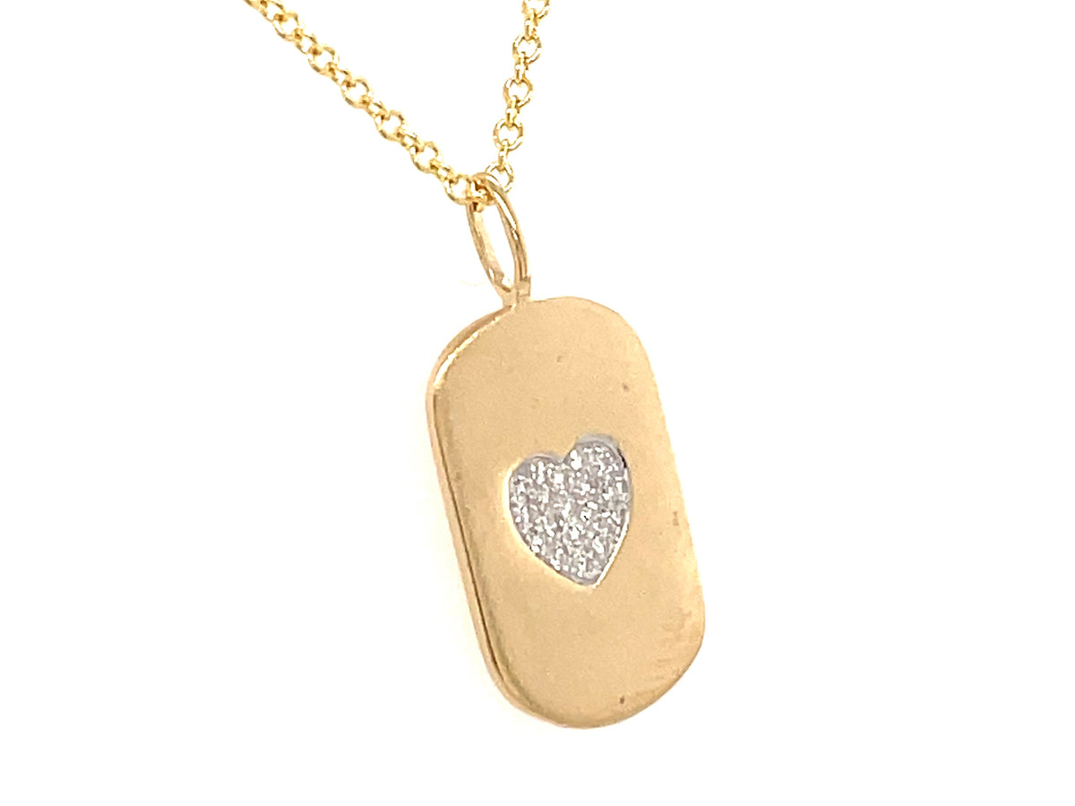 DIAMOND HEART DOG TAG PENDANT, SATIN FINISH, 14KY (N)