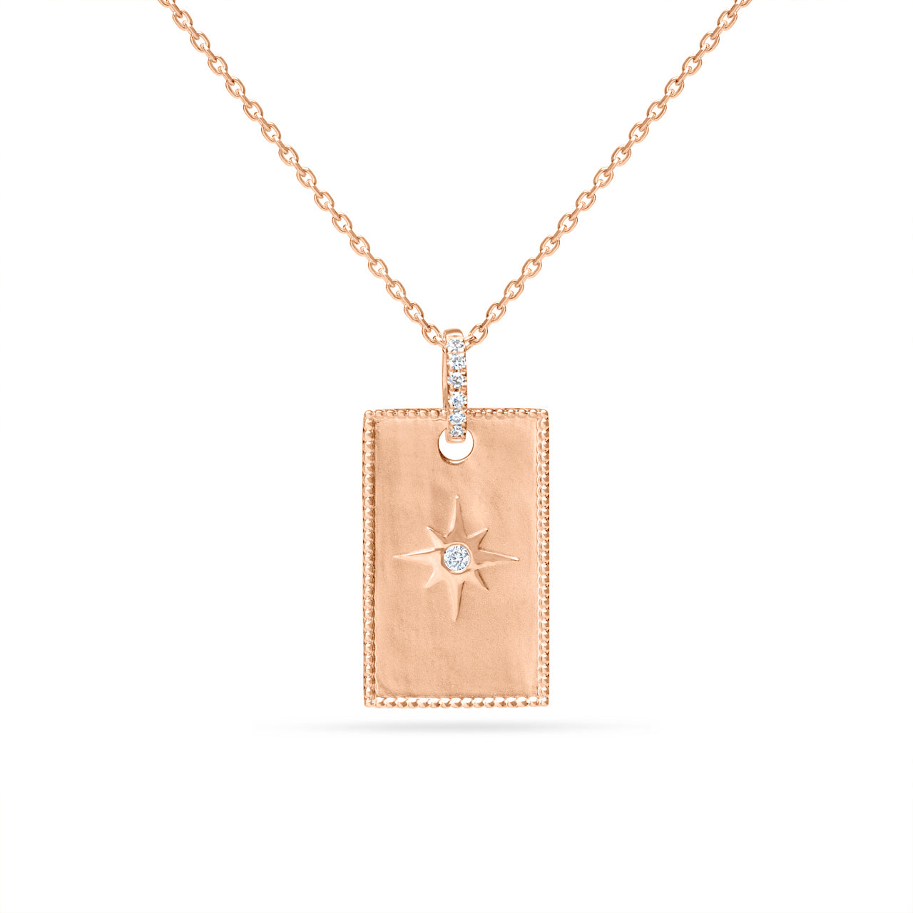 Diamond North Star Rectangle Dog Tag Necklace