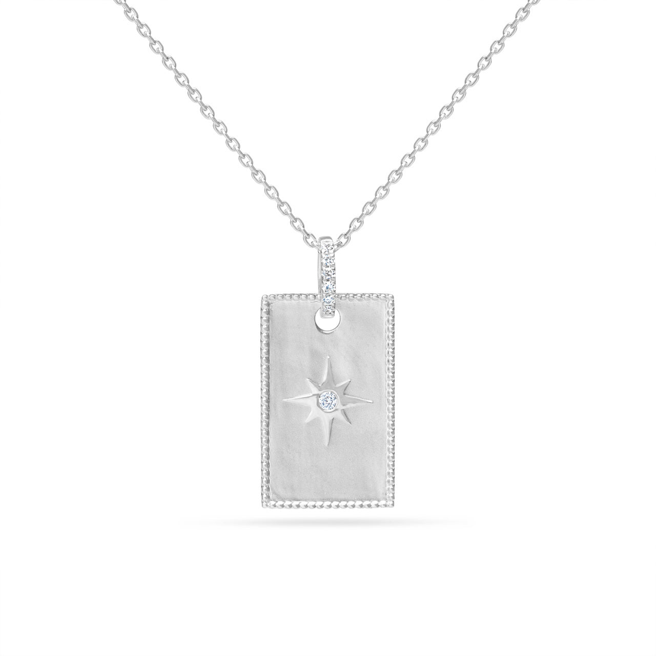 Diamond North Star Rectangle Dog Tag Necklace