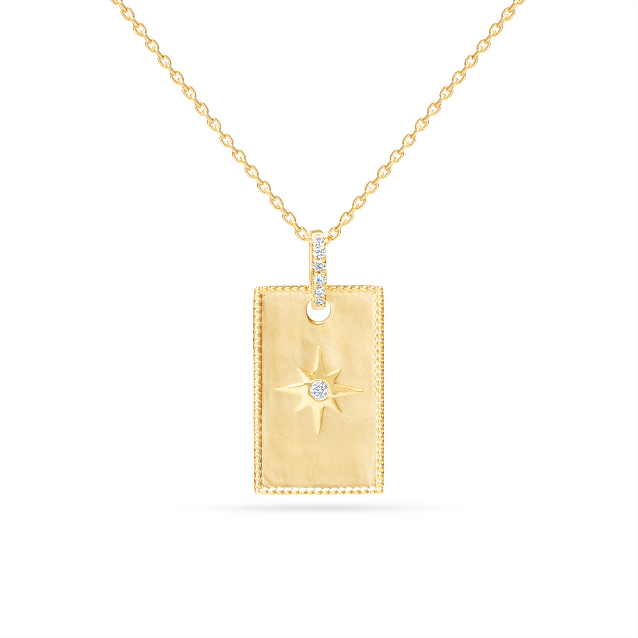 Diamond North Star Rectangle Dog Tag Necklace