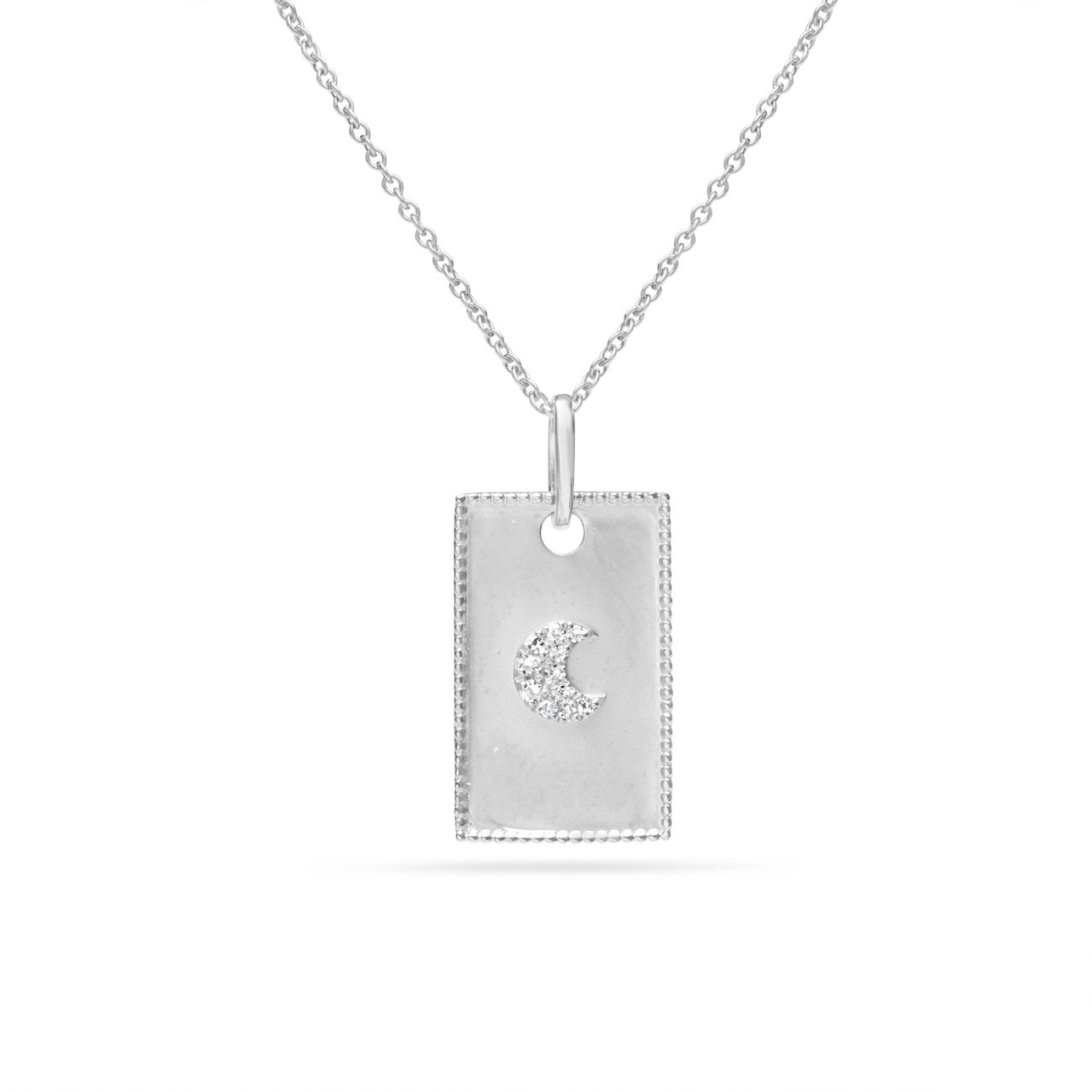 Diamond Crescent Moon Rectangle Dog Tag Necklace