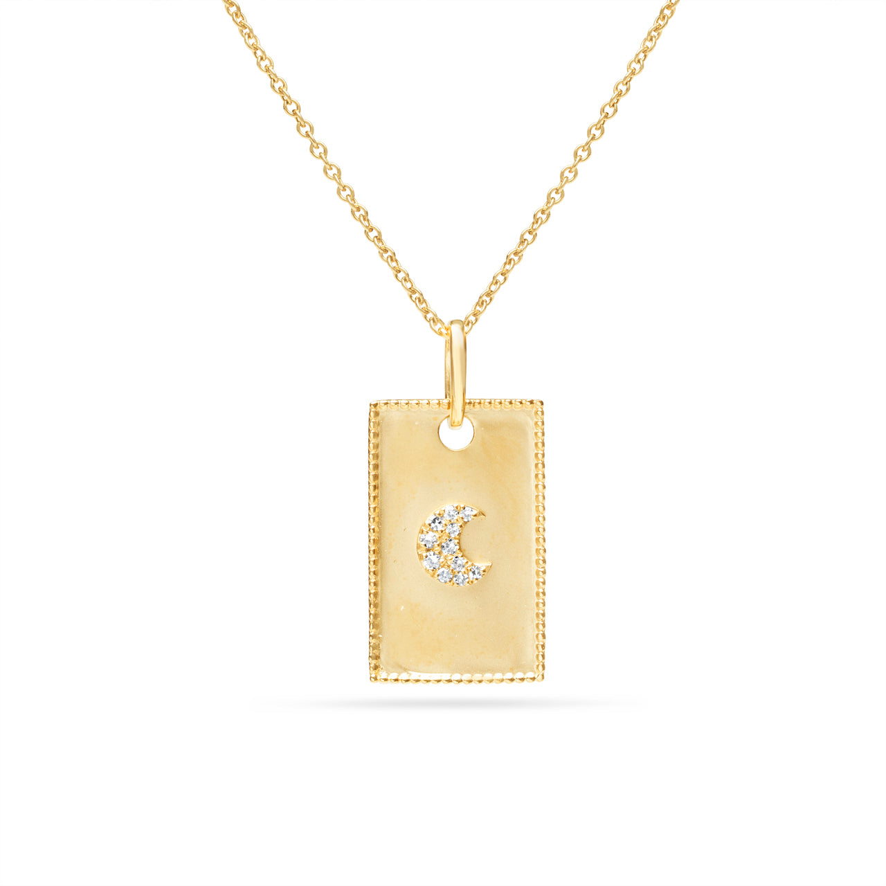 Diamond Crescent Moon Rectangle Dog Tag Necklace