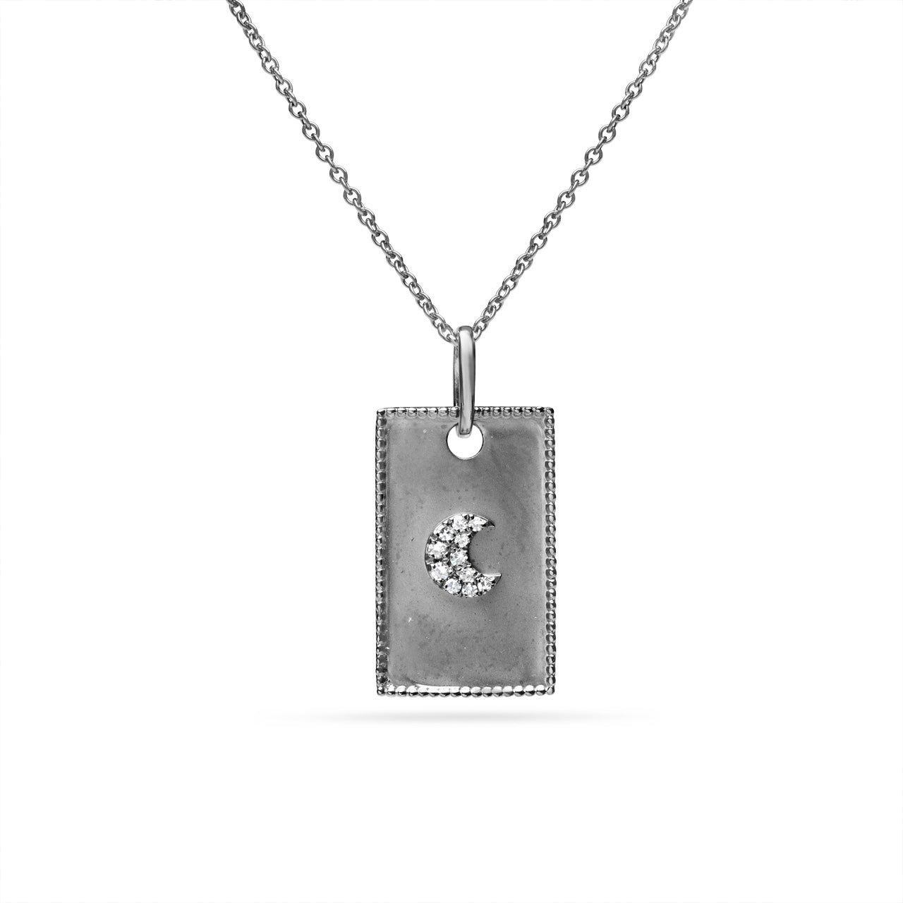 Diamond Crescent Moon Rectangle Dog Tag Necklace