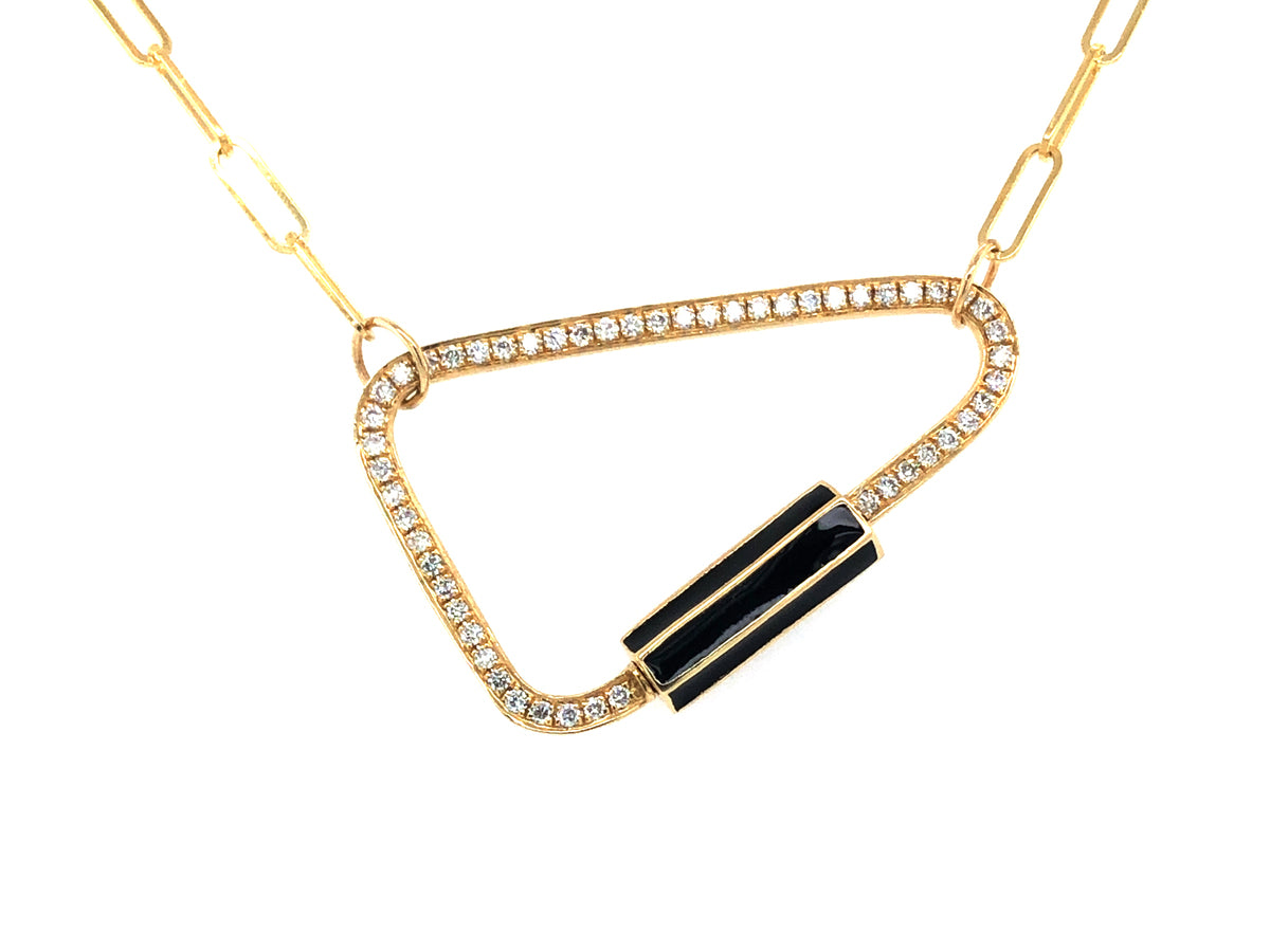 DIAMOND TRIANGLE SCREW CLASP PENDANT, PAPERCLIP CHAIN