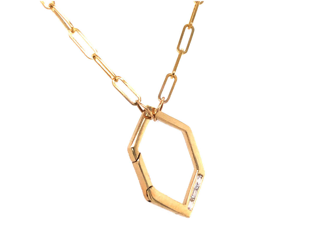 DIAMOND HEXAGON PENDANT, PAPERCLIP CHAIN