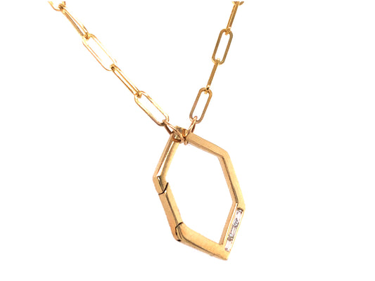 DIAMOND HEXAGON PENDANT, PAPERCLIP CHAIN