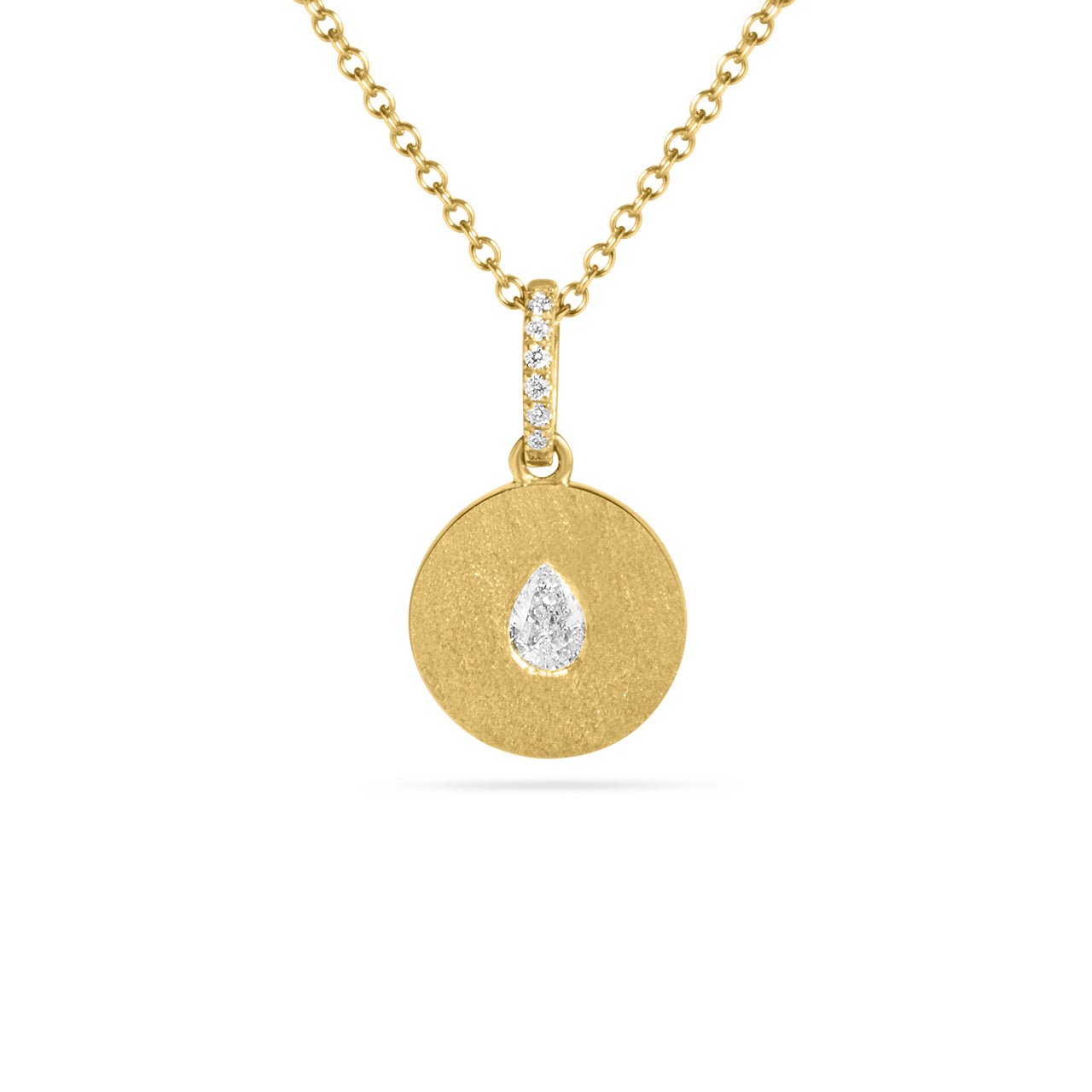 Diamond Pear Flush Disc Necklace