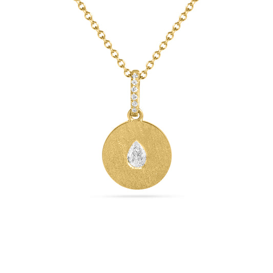 Diamond Pear Flush Disc Necklace