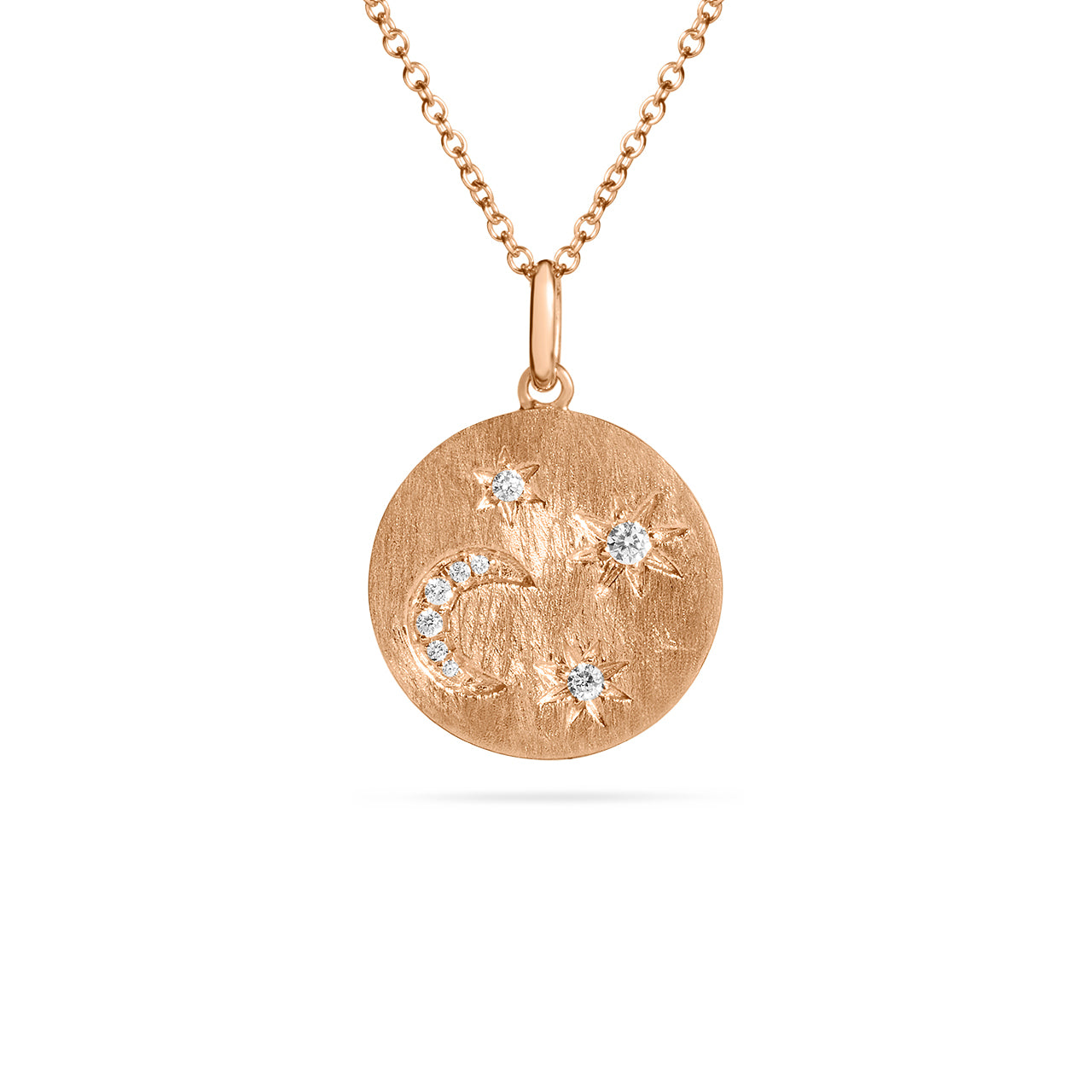 Diamond Star & Moon Disc Necklace