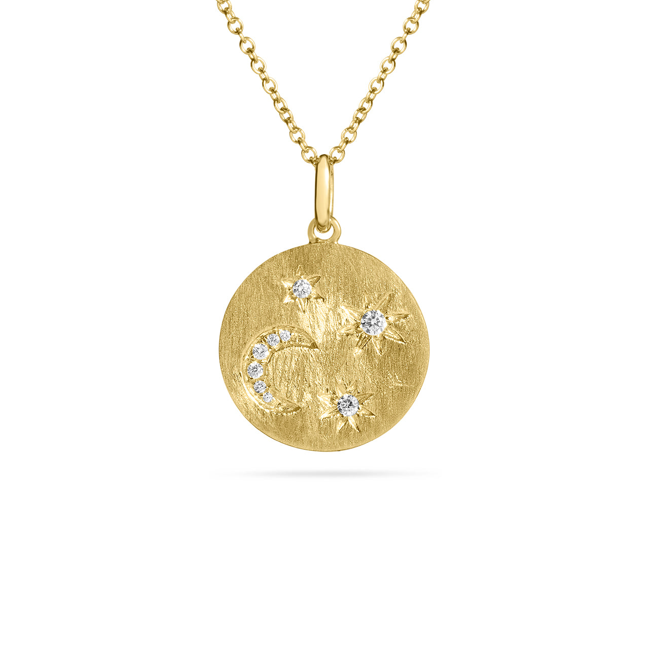 Diamond Star & Moon Disc Necklace