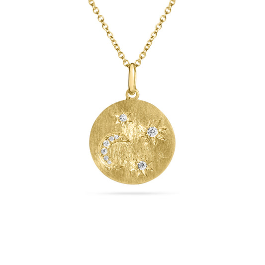 Diamond Star & Moon Disc Necklace