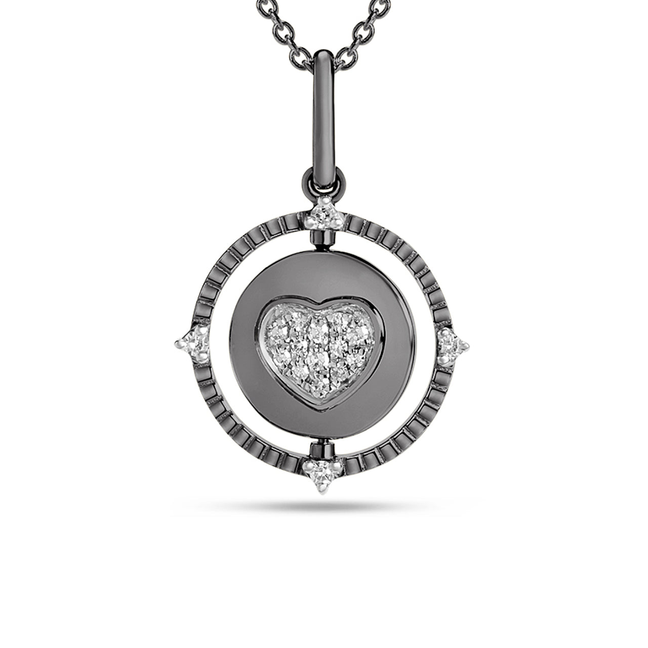 Diamond Heart Medallion Flip Necklace