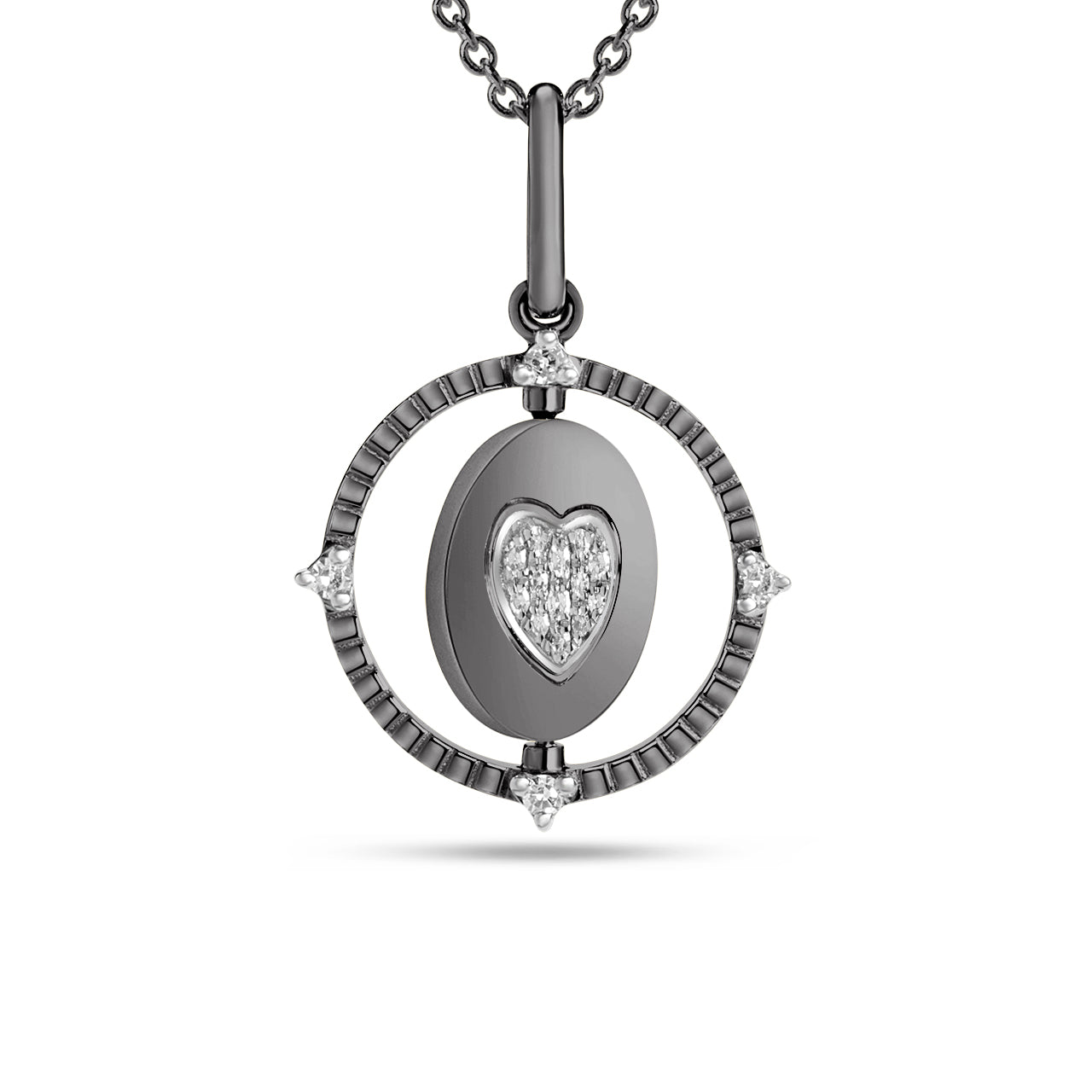 Diamond Heart Medallion Flip Necklace