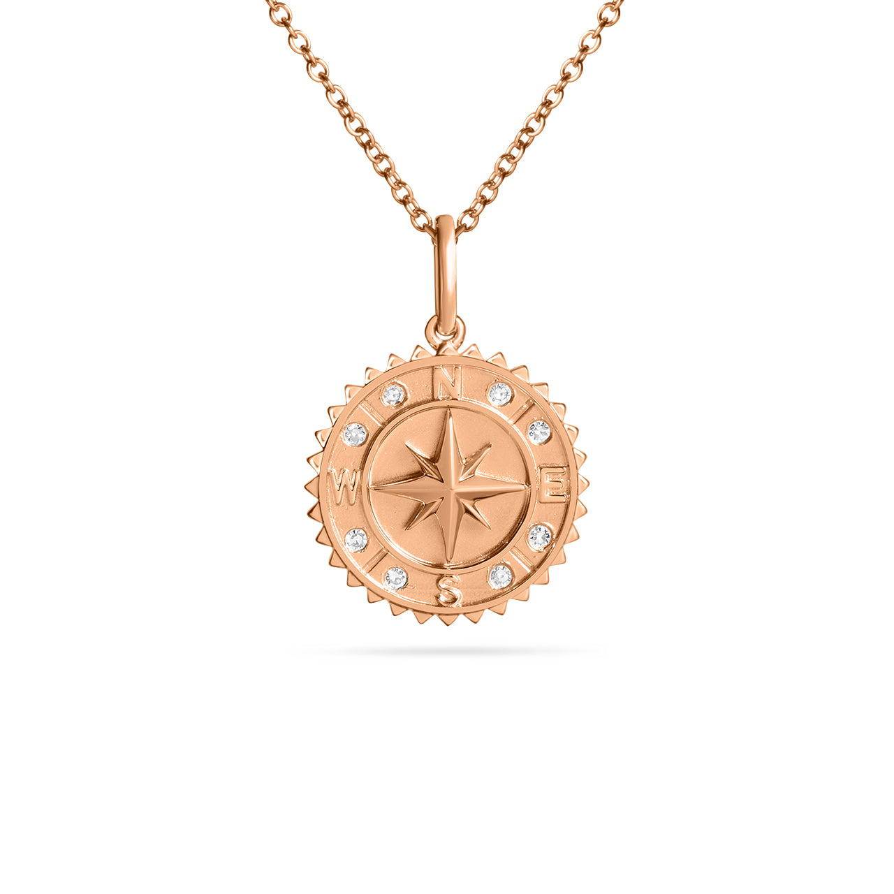 Diamond Compass 15mm Medallion Necklace