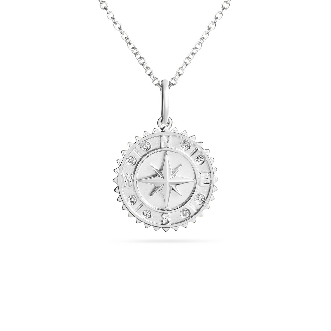 Diamond Compass 15mm Medallion Necklace