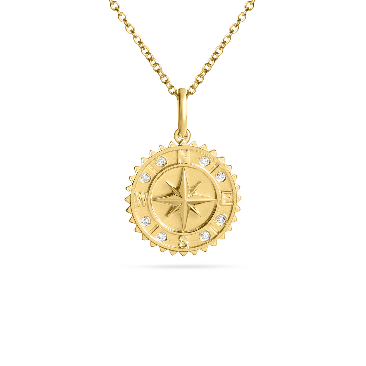 Diamond Compass 15mm Medallion Necklace