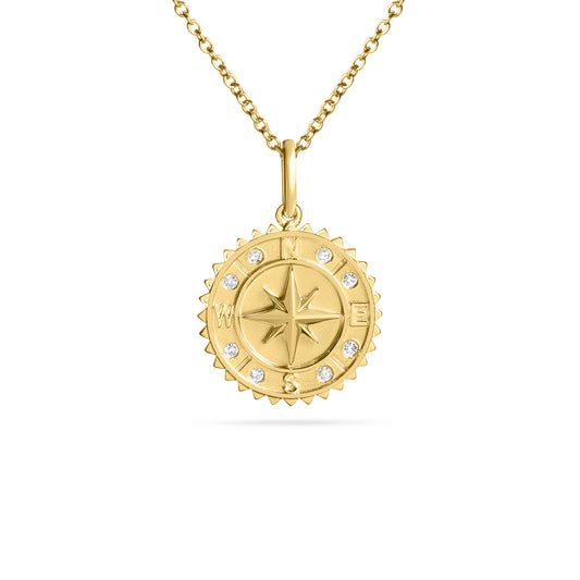 Diamond Compass 15mm Medallion Necklace