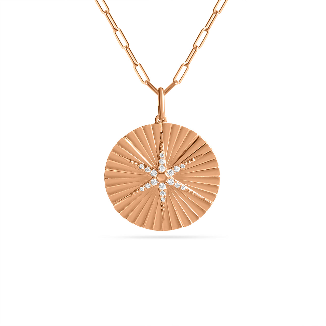 Diamond North Star Fluted 20mm Medallion Necklace