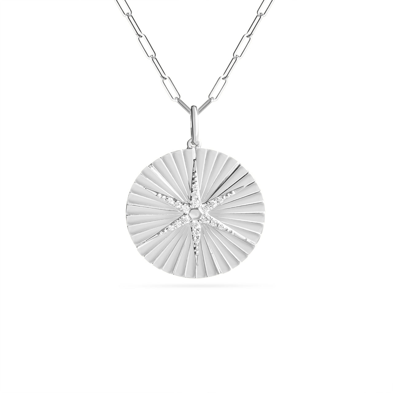 Diamond North Star Fluted 20mm Medallion Necklace