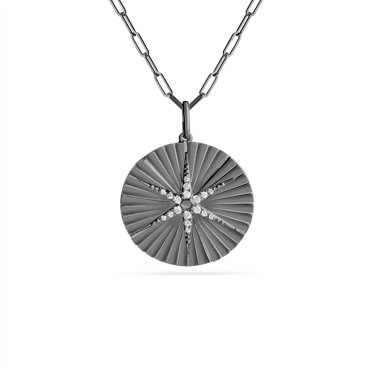 Diamond North Star Fluted 20mm Medallion Necklace
