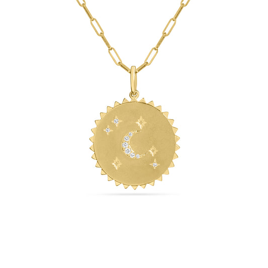 Diamond Star & Moon 20mm Medallion Necklace