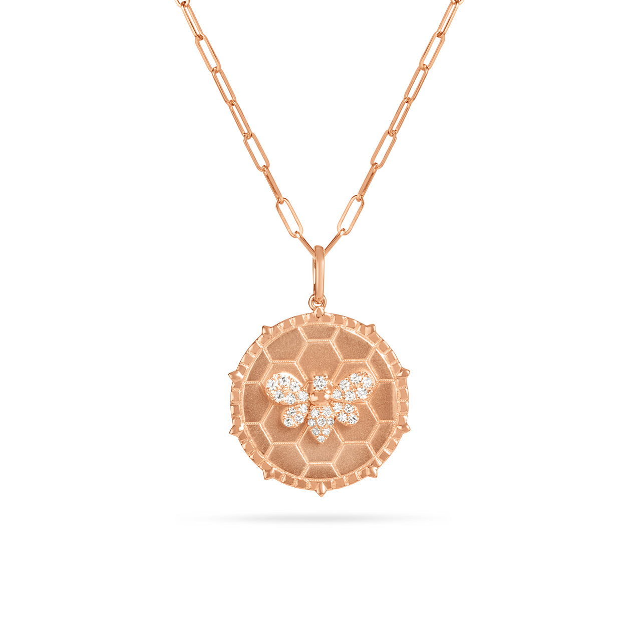 Diamond Bee Honeycomb 20mm Medallion Necklace