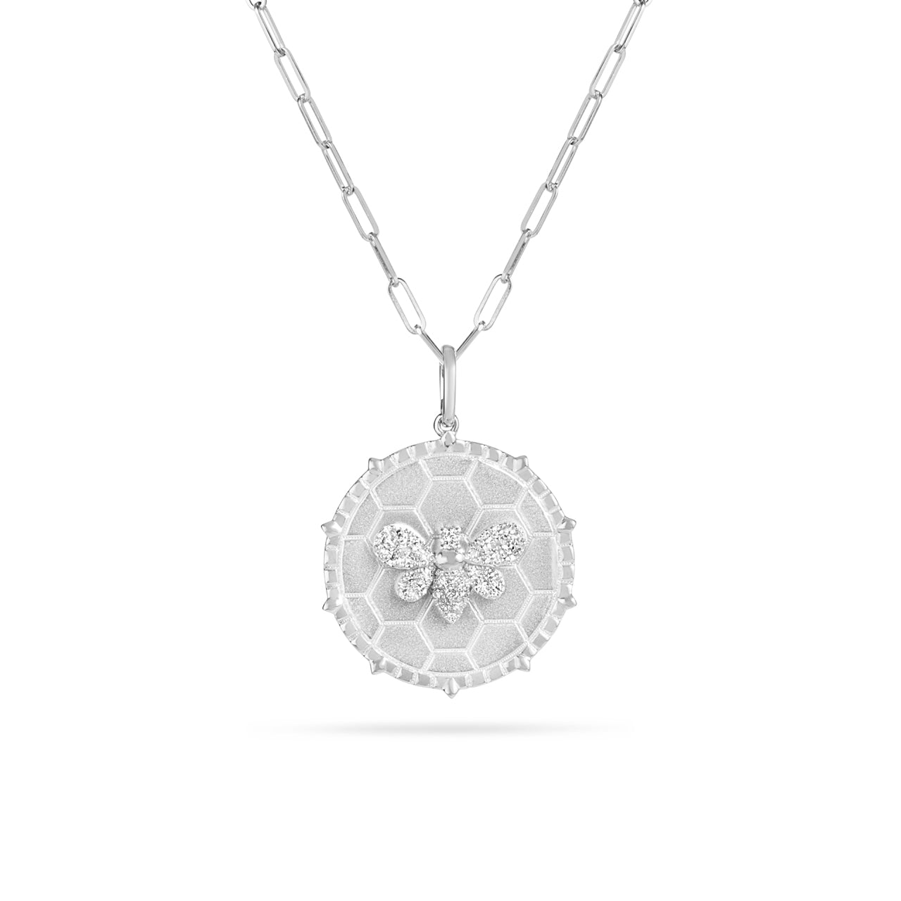 Diamond Bee Honeycomb 20mm Medallion Necklace