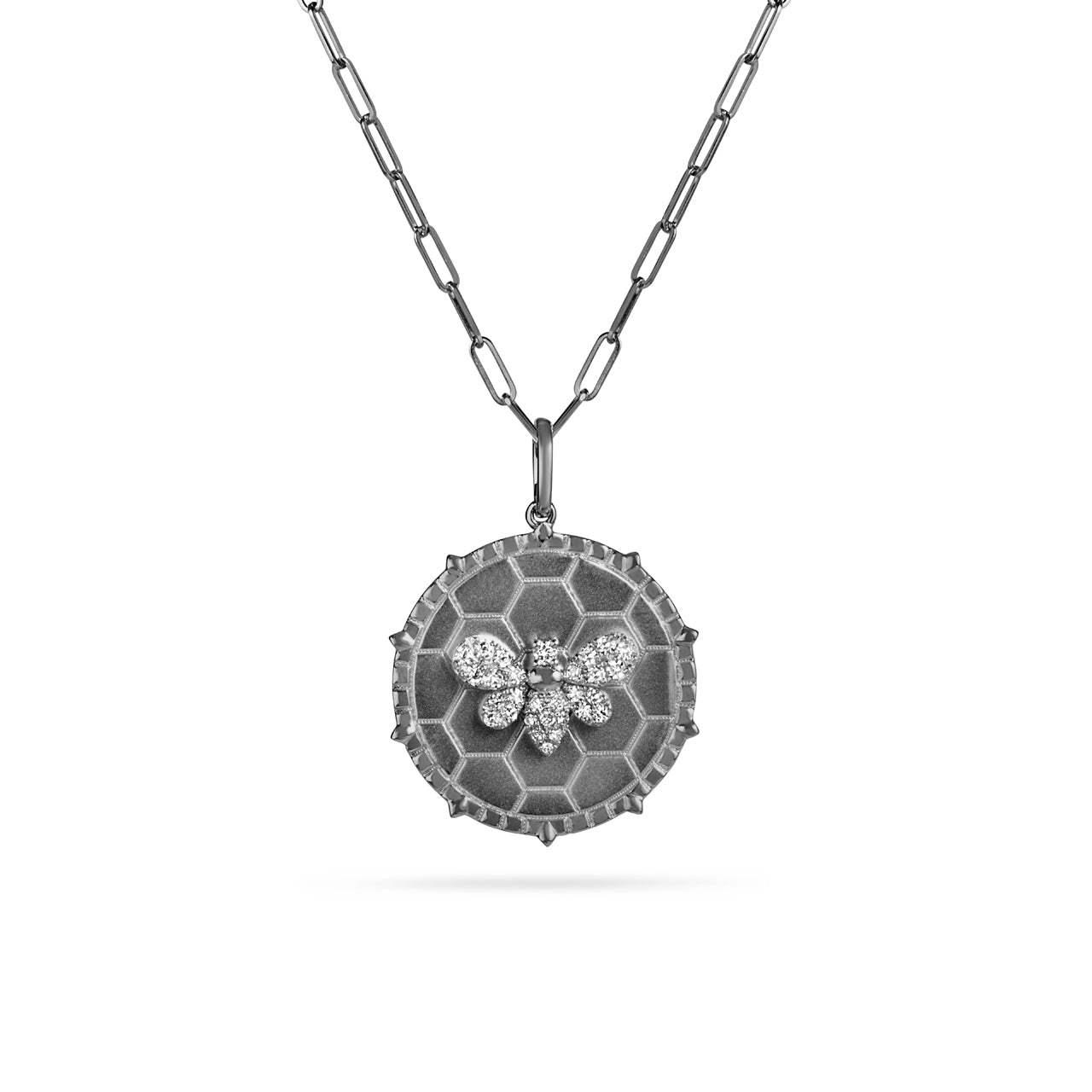 Diamond Bee Honeycomb 20mm Medallion Necklace