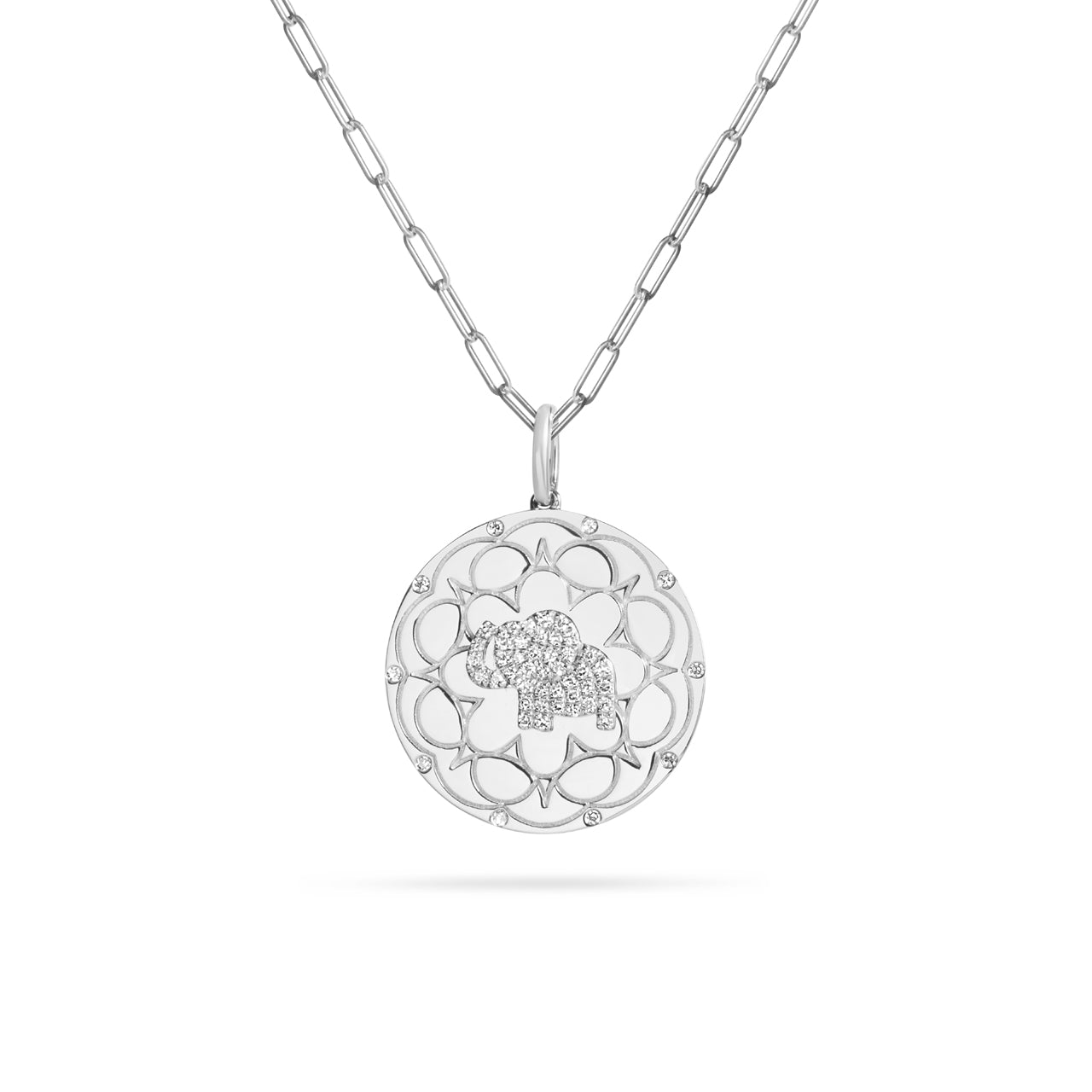 Diamond Elephant 20mm Medallion Necklace