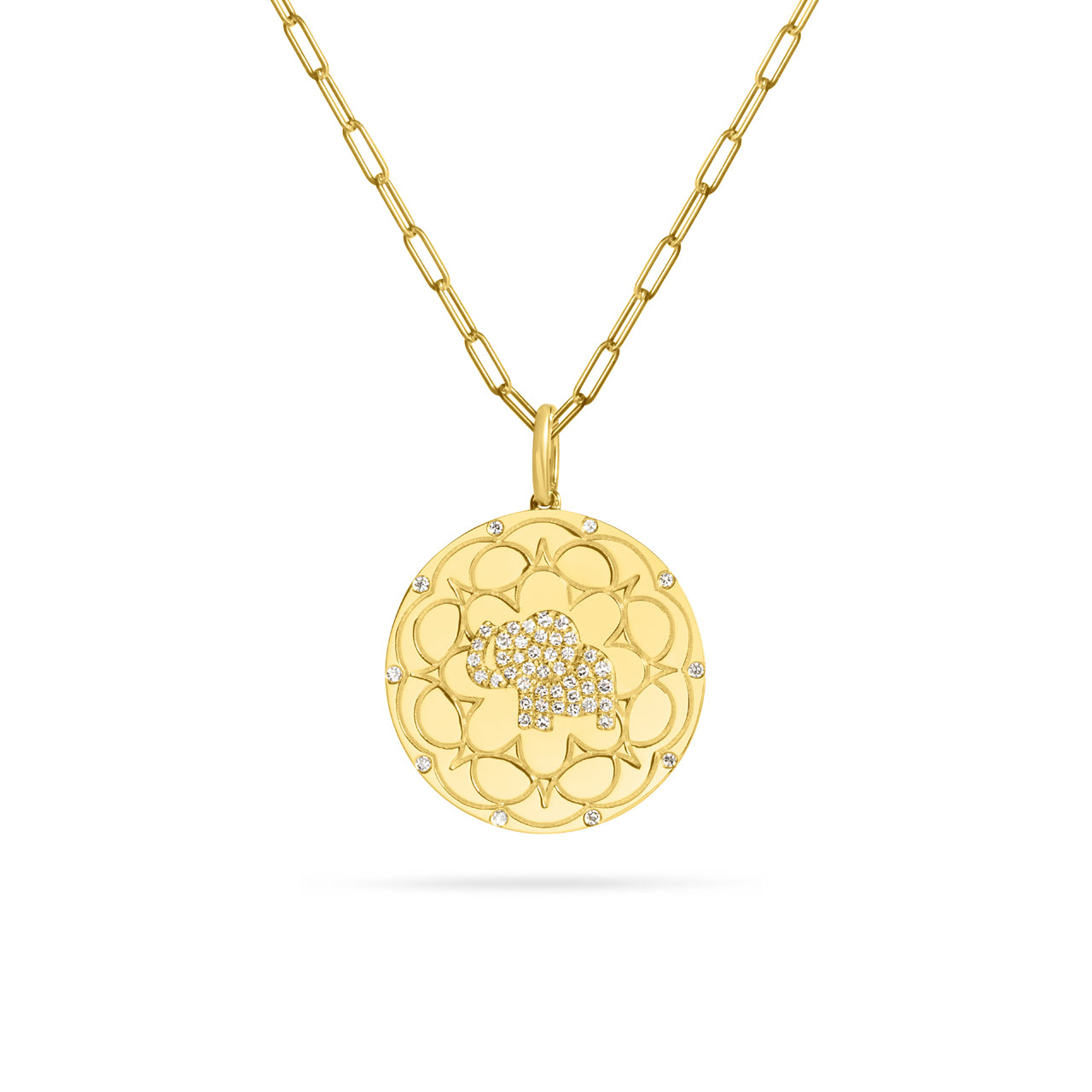Diamond Elephant 20mm Medallion Necklace