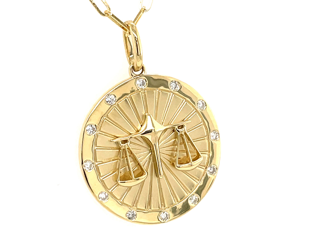DIAMOND LIBRA MEDALLION PENDANT, 18" PAPERCLIP CHAIN, 14KY (N)