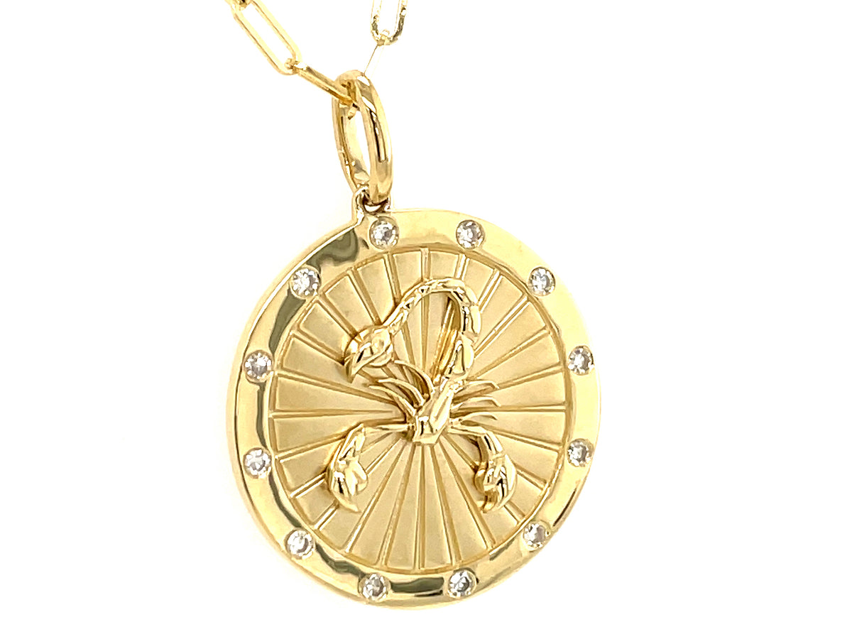 DIAMOND SCORPIO MEDALLION PENDANT, 18" PAPERCLIP CHAIN, 14KY (N)