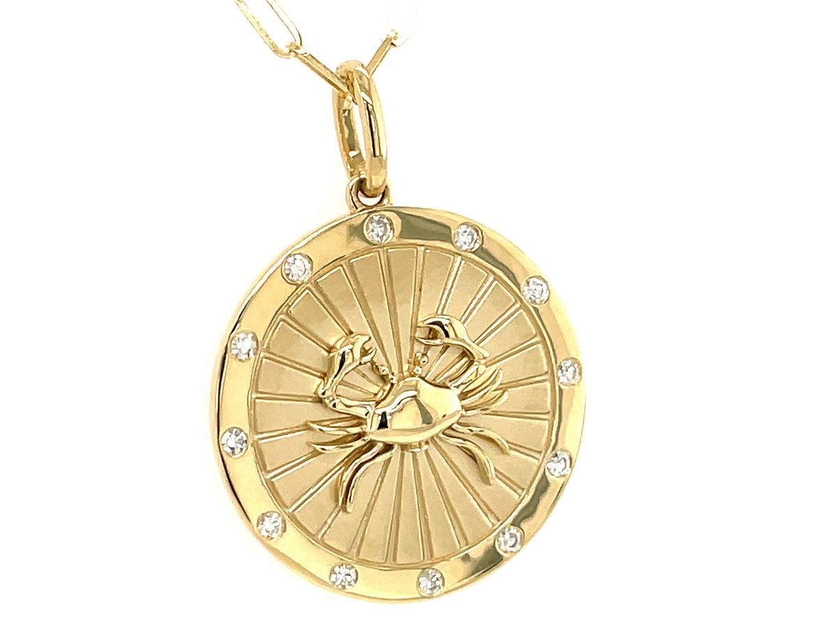 DIAMOND CANCER MEDALLION PENDANT, 18" PAPERCLIP CHAIN, 14KY (N)