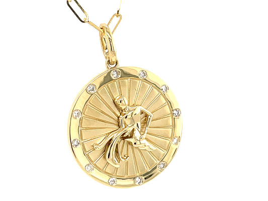 DIAMOND AQUARIUS MEDALLION PENDANT, 18" PAPERCLIP CHAIN, 14KY (N)