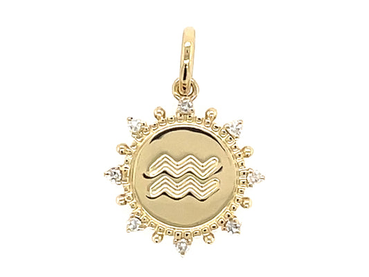 DIAMOND PENDANT, AQUARIUS SIGN, NO CHAIN, 14KY (N)