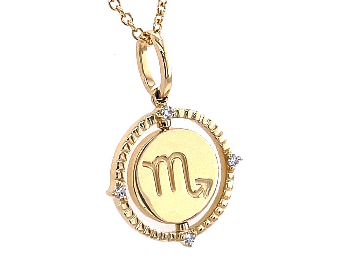 DIAMOND SCORPIO FLIP DISC PENDANT, 13.5MM, 18" CHAIN