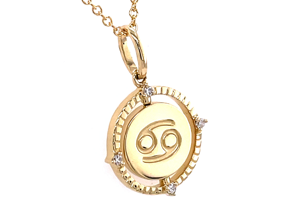 DIAMOND CANCER FLIP DISC PENDANT,13.5MM, 18" CHAIN