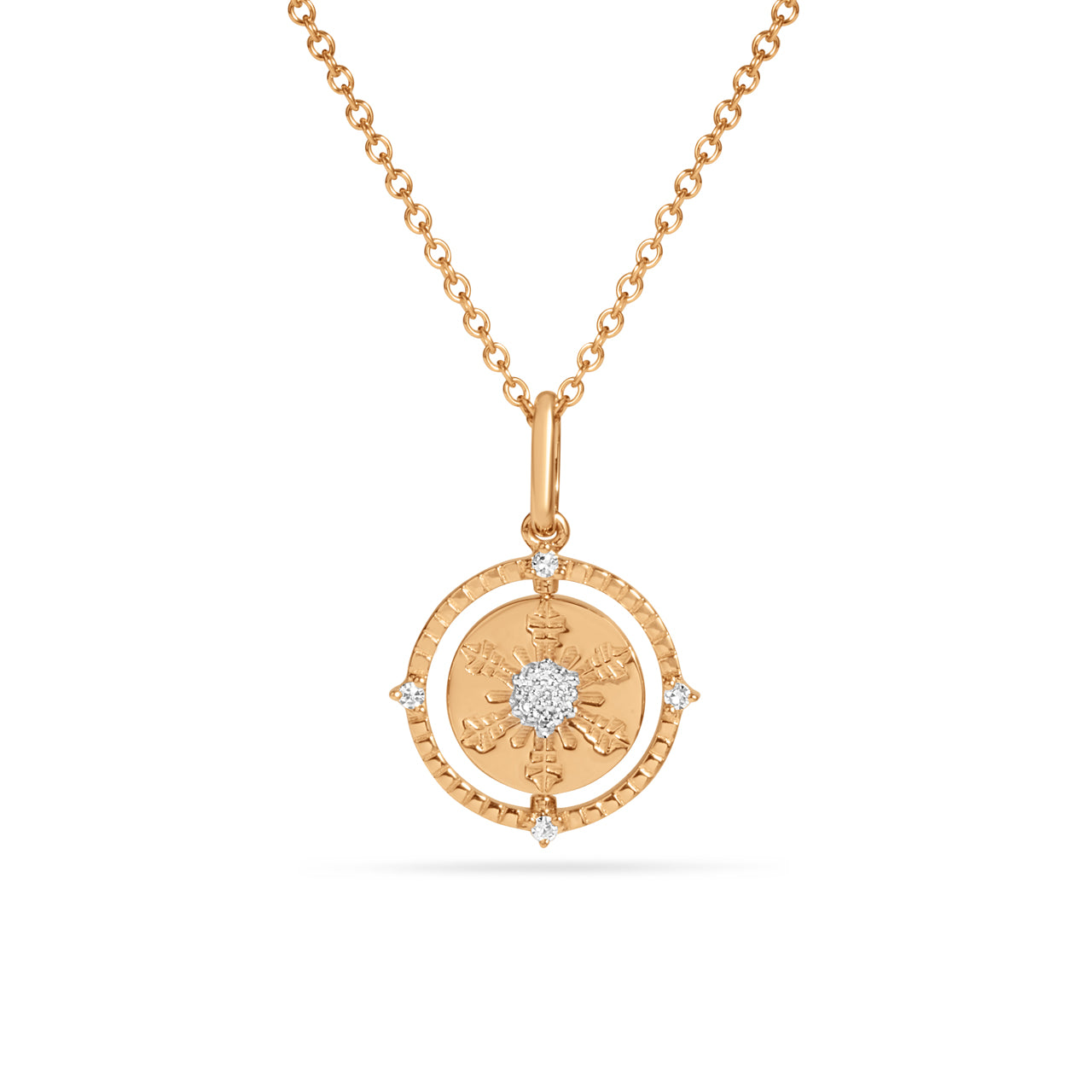 Diamond Mountain & Snowflake 14mm Flip Medallion Necklace