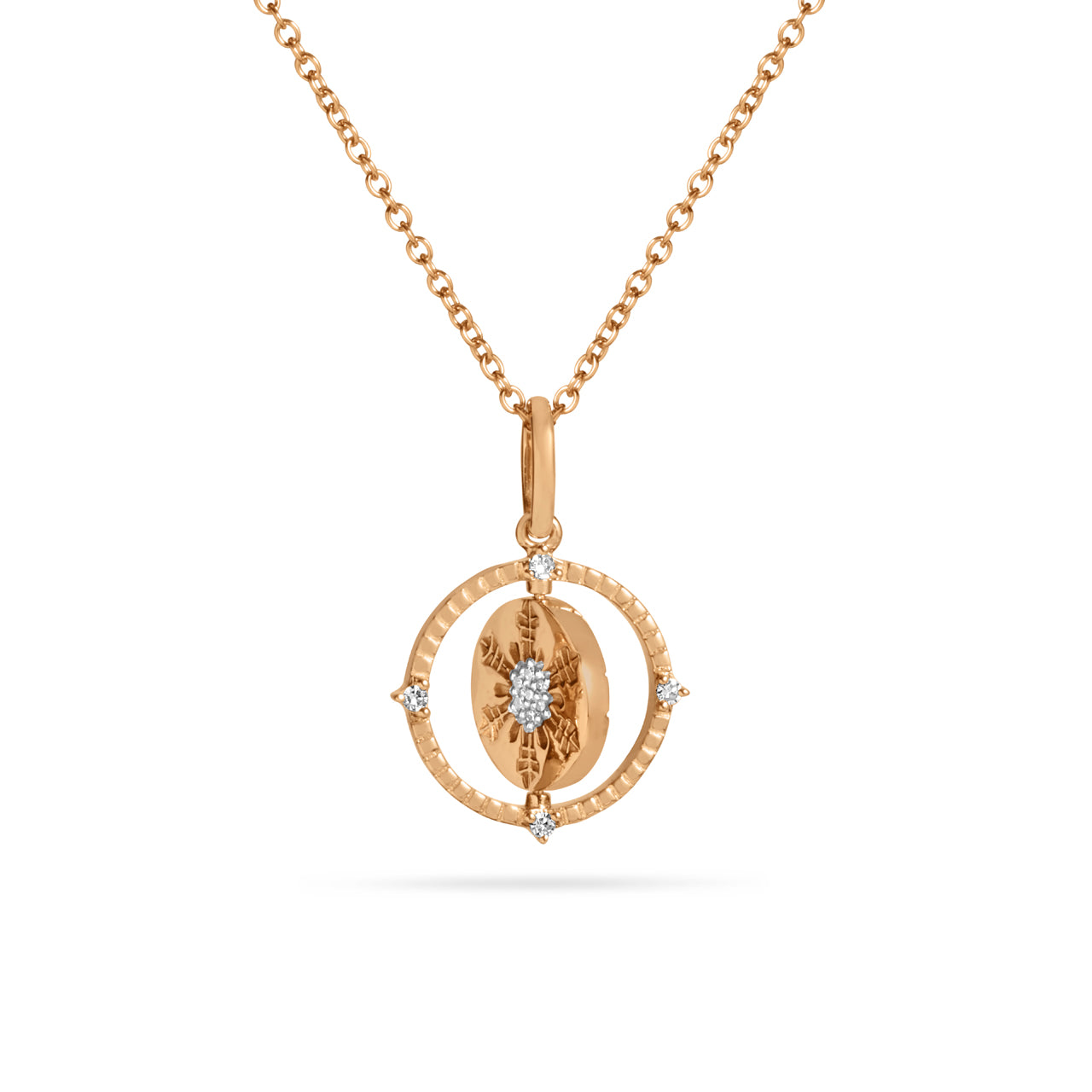 Diamond Mountain & Snowflake 14mm Flip Medallion Necklace
