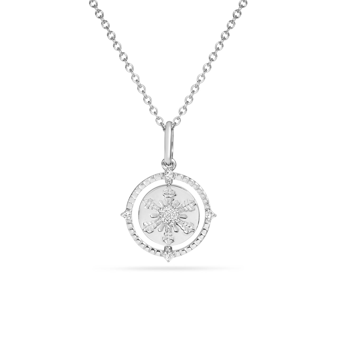 Diamond Mountain & Snowflake 14mm Flip Medallion Necklace