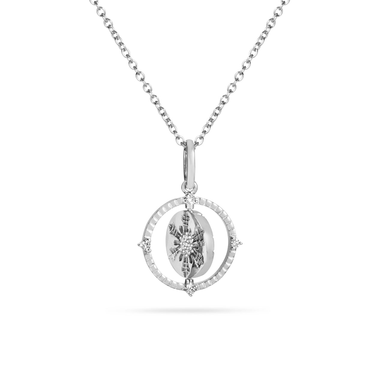 Diamond Mountain & Snowflake 14mm Flip Medallion Necklace