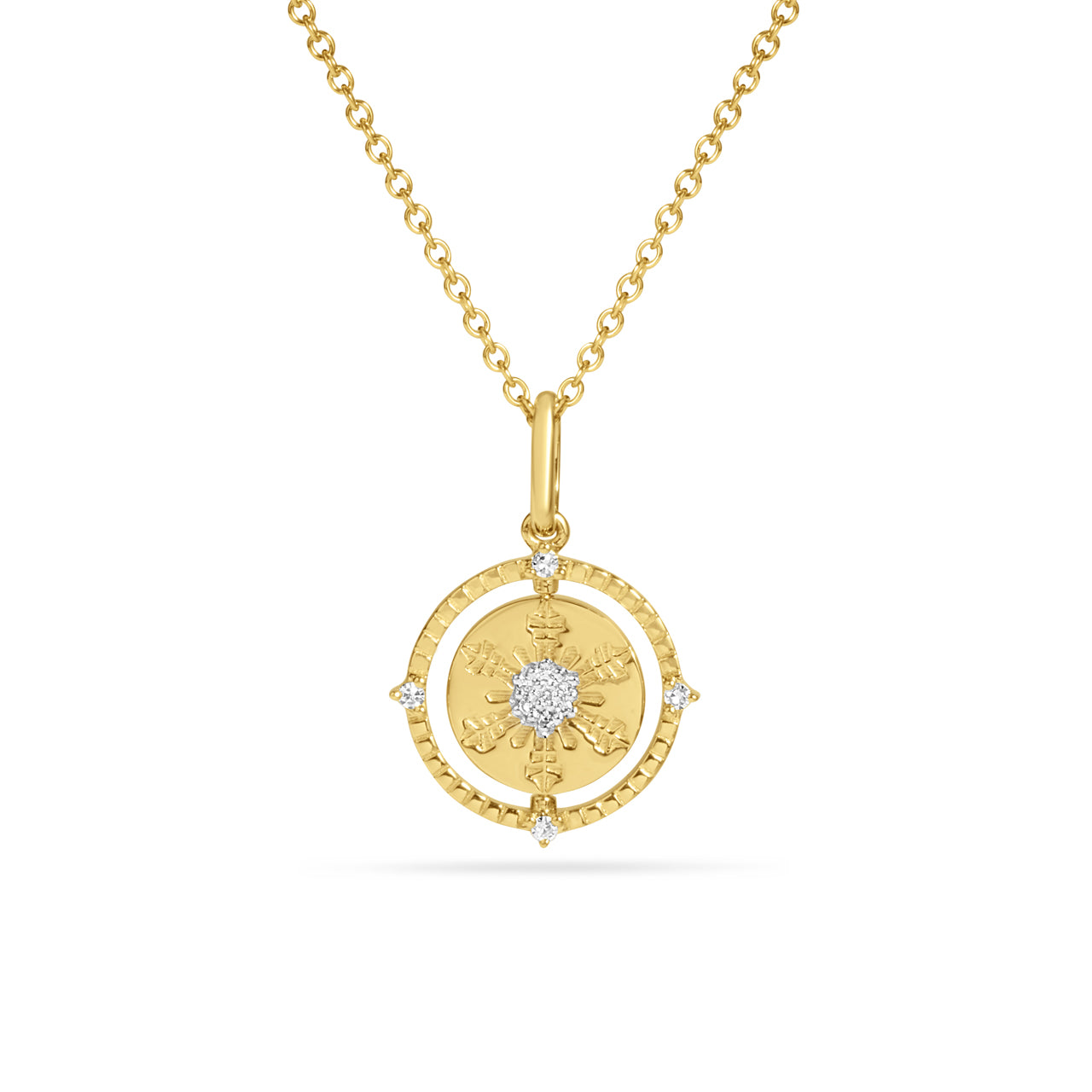Diamond Mountain & Snowflake 14mm Flip Medallion Necklace