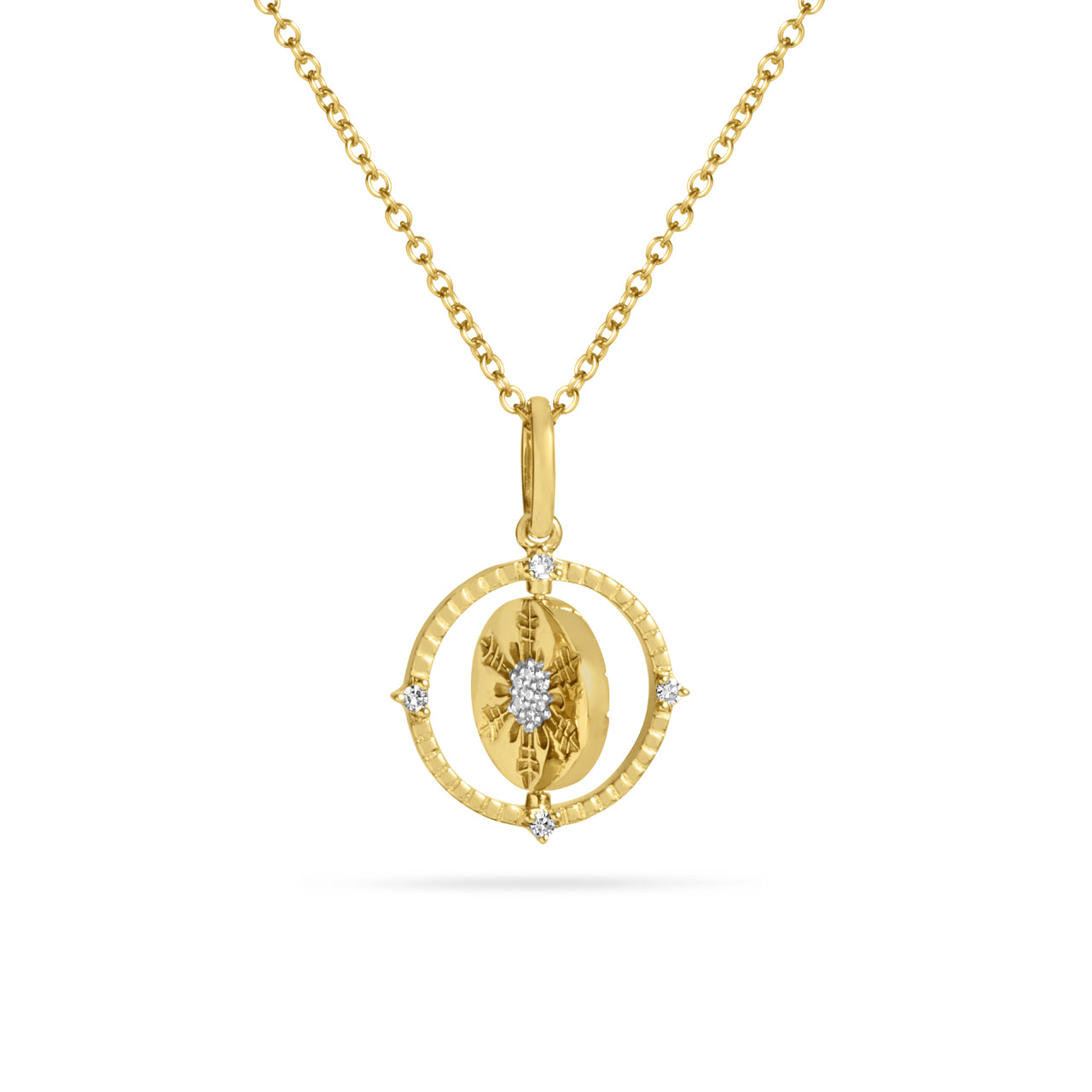 Diamond Mountain & Snowflake 14mm Flip Medallion Necklace