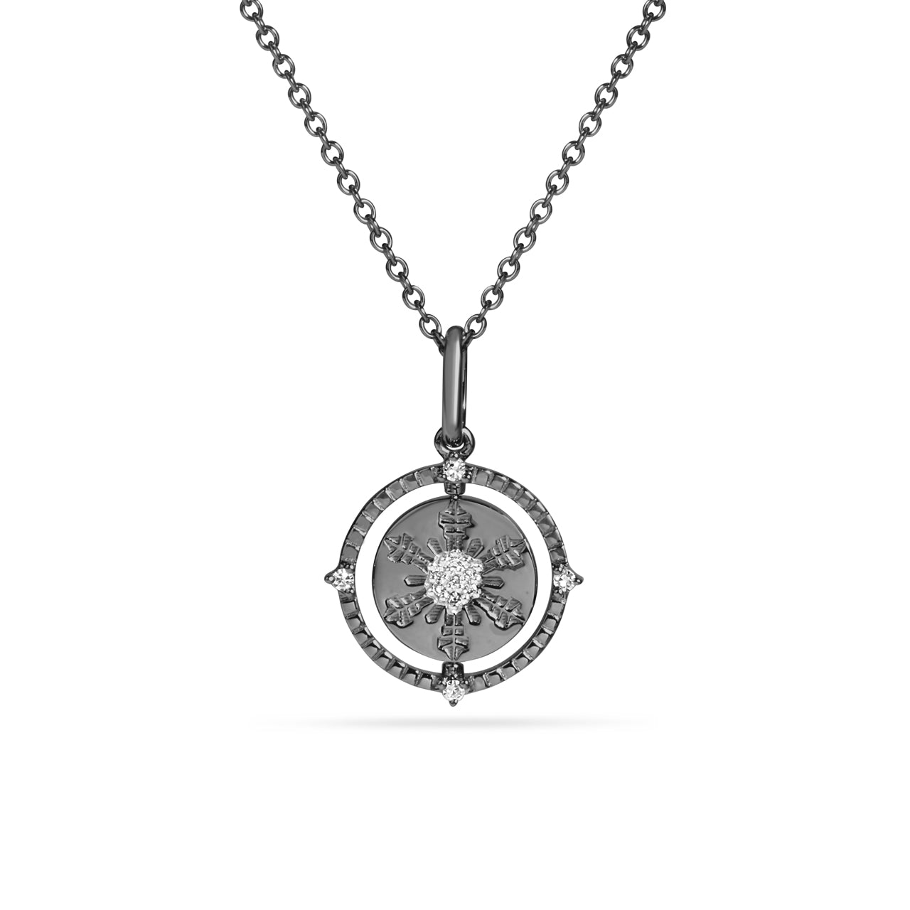 Diamond Mountain & Snowflake 14mm Flip Medallion Necklace