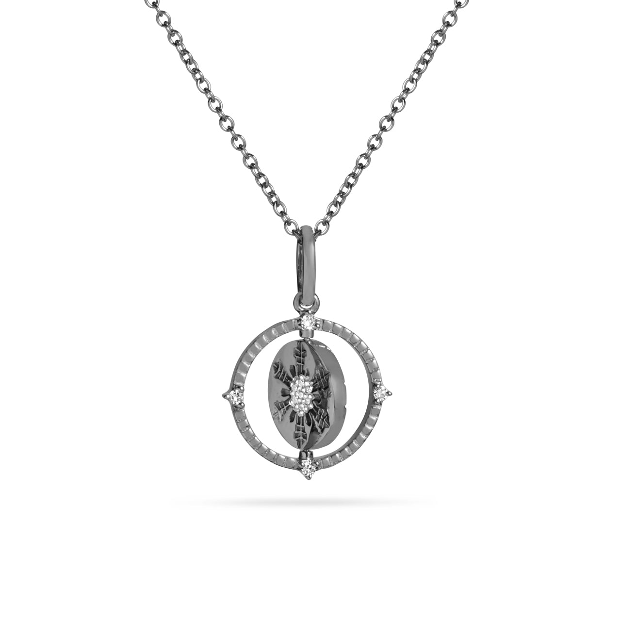 Diamond Mountain & Snowflake 14mm Flip Medallion Necklace