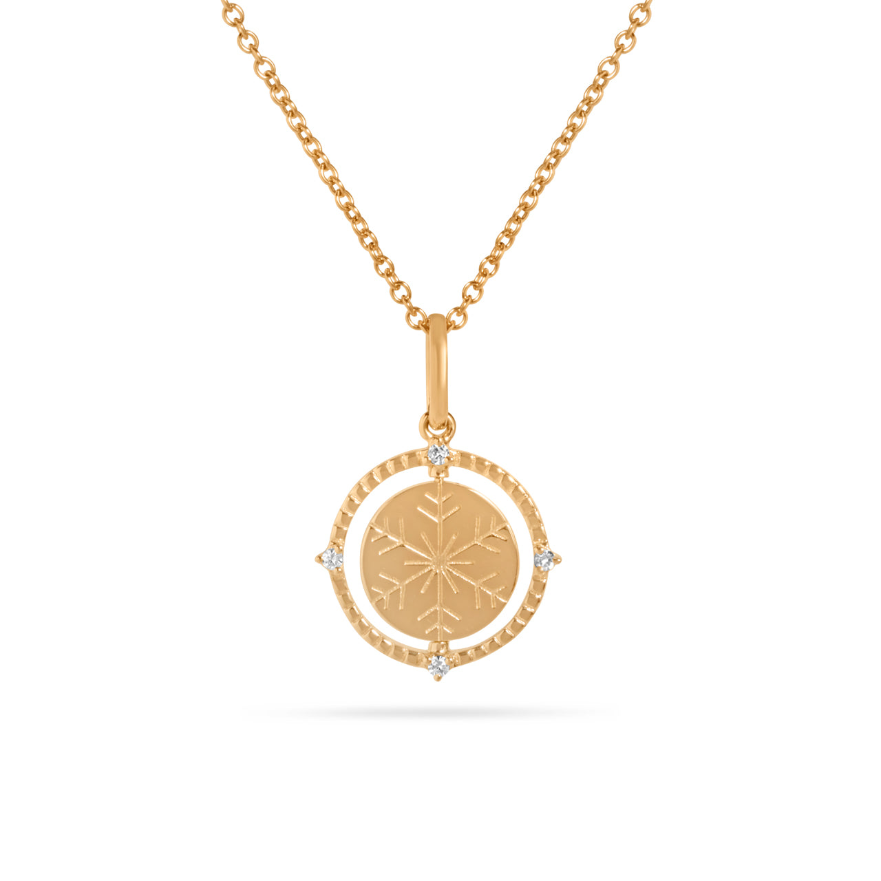 Diamond Mountain & Snowflake 14mm Flip Medallion Necklace